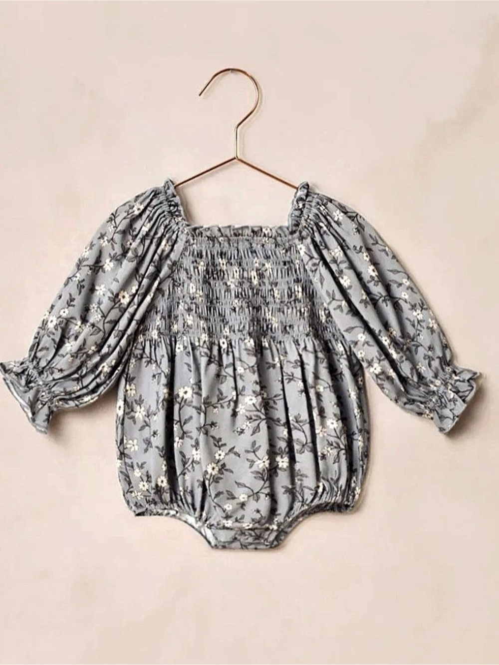Noralee 3m net autumn romper in French blue Floral Smocked Baby Bodysuit in Gray